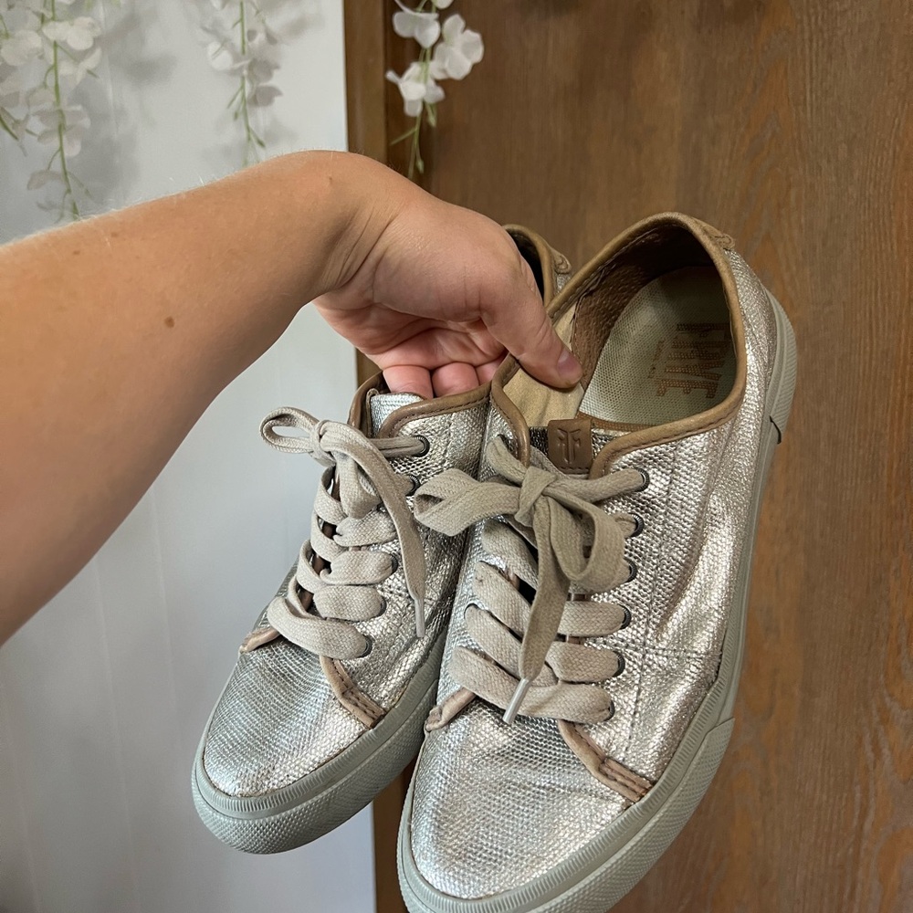 Frye Metallic Silver and Tan Women's Sneakers